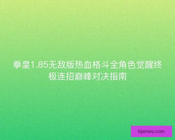 拳皇1.85无敌版热血格斗全角色觉醒终极连招巅峰对决指南