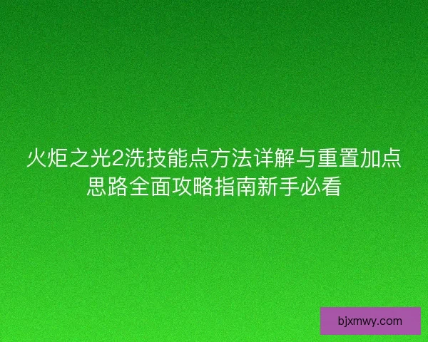 火炬之光2洗技能点方法详解与重置加点思路全面攻略指南新手必看